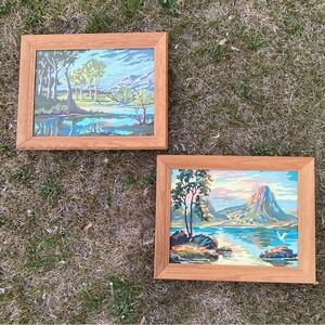Vintage Paint by number paintings signed 1957 mountain scene wilderness